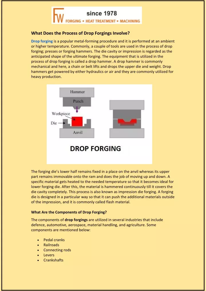 what does the process of drop forgings involve
