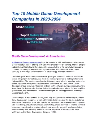 Top 10  Mobile Game Development Company in India 2023-2024