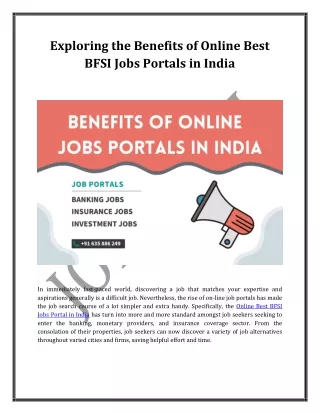 Exploring the Benefits of Online Best BFSI Jobs Portals in India