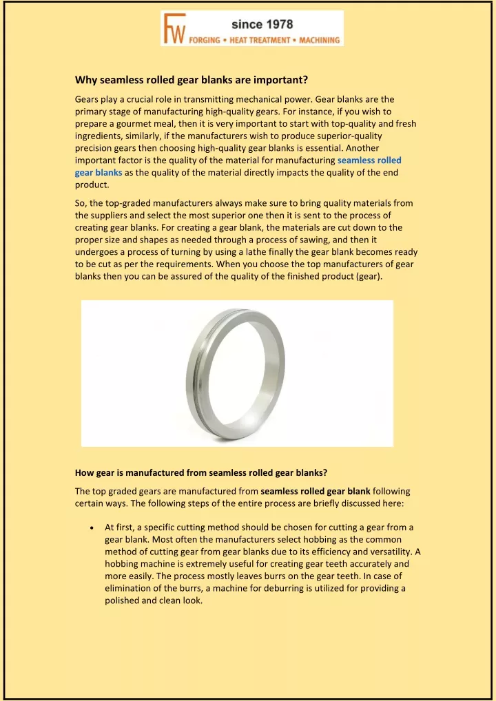 why seamless rolled gear blanks are important