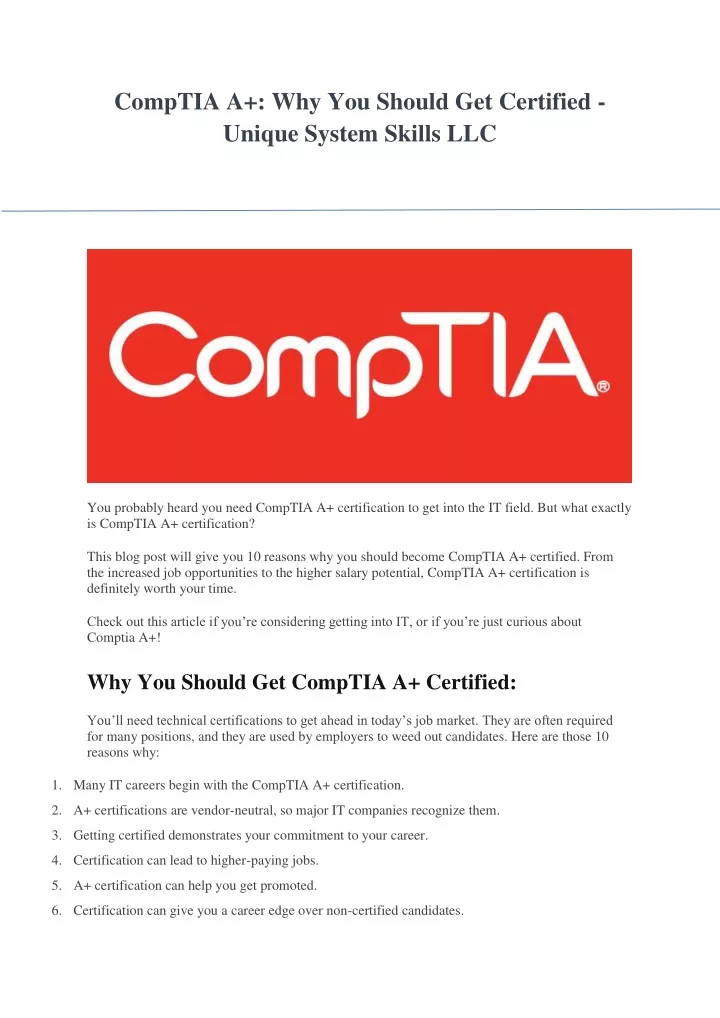 comptia a why you should get certified unique