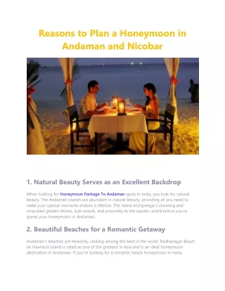 Reasons to Plan a Honeymoon in Andaman and Nicobar