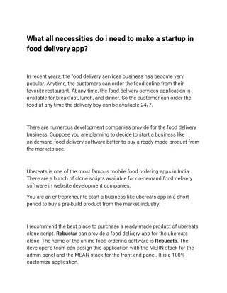 What all necessities do i need to make a startup in food delivery app