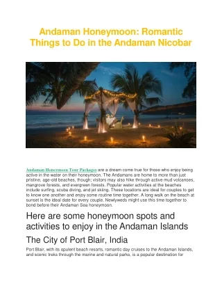 Andaman Honeymoon Romantic Things to Do in the Andaman Nicobar