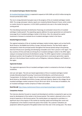 air insulated switchgear market overview