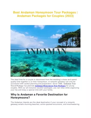 Best Andaman Honeymoon Tour Packages, Andaman Packages for Couples (2023)