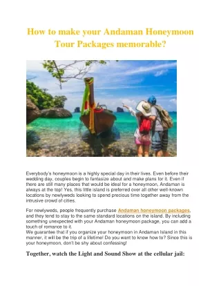 How to make your Andaman Honeymoon Tour Packages memorable