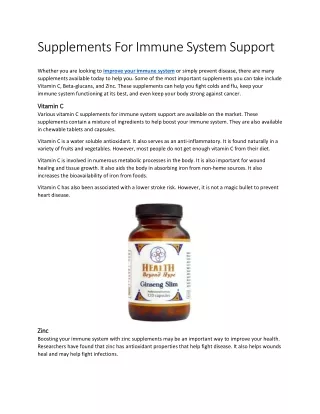 Supplements For Immune System Support