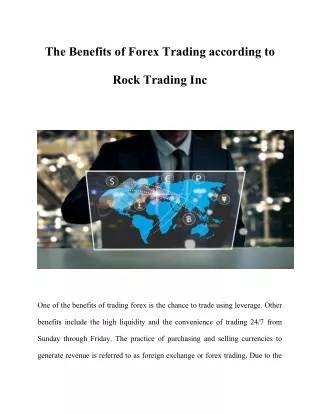The Benefits of Forex Trading according to Rock Trading Inc