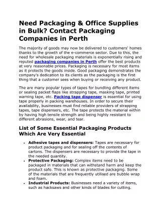 Need Packaging and Office Supplies in Bulk Contact Packaging Companies in Perth