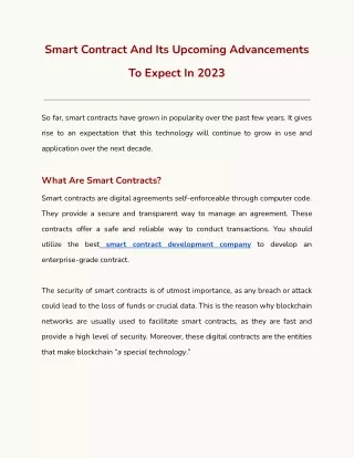 smart contract and its upcoming advancements