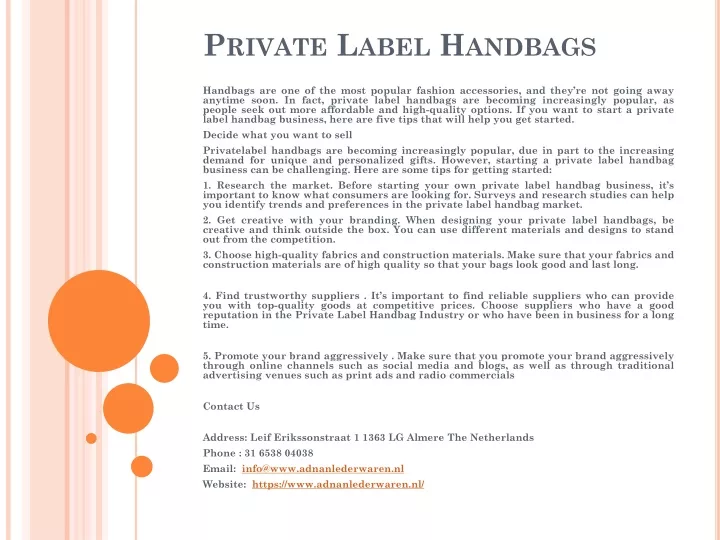 private label handbags