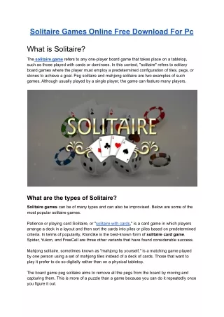 Solitaire Games - Play Free Online PC Solitaire Games