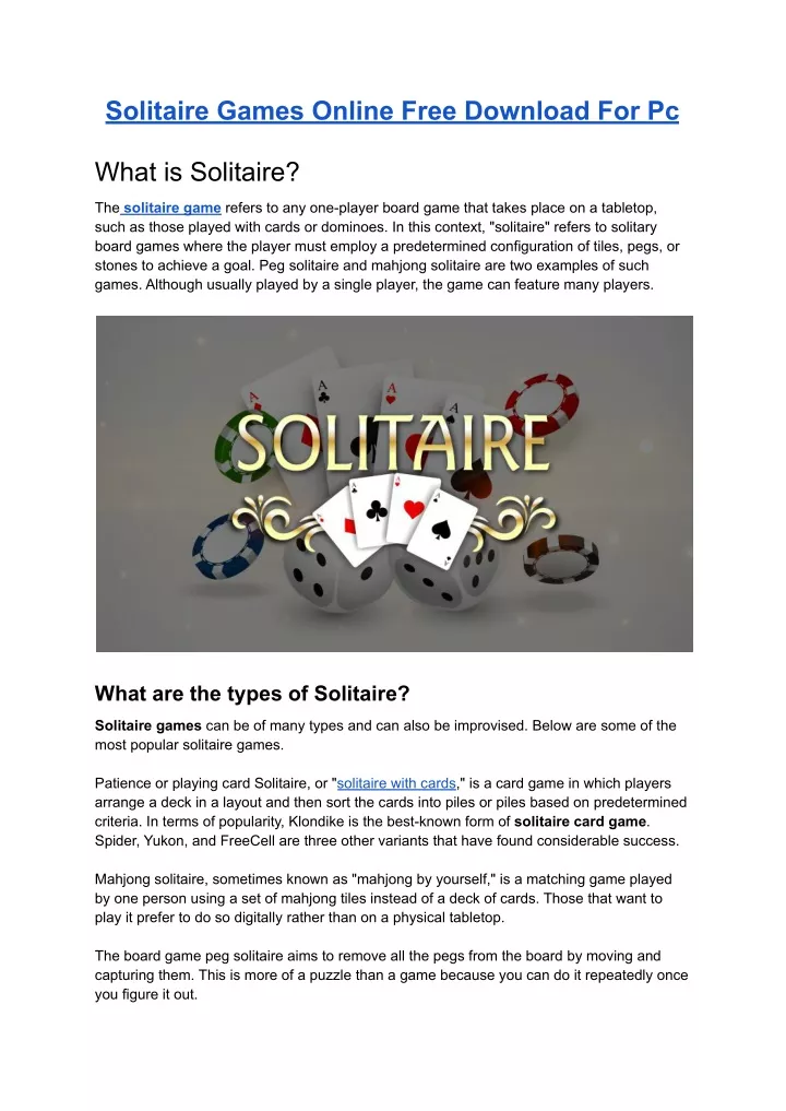 solitaire games online free download for pc