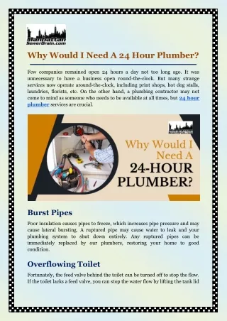 Why Would I Need A 24 Hour Plumber