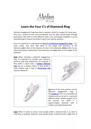 Learn the Four C's of Diamond Ring