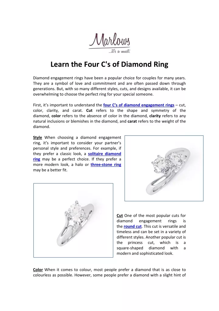 learn the four c s of diamond ring