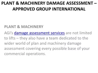 PLANT & MACHINERY Damage assessment – approved group