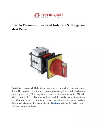 How to Choose an Electrical Isolator - 5 Things You Must Know