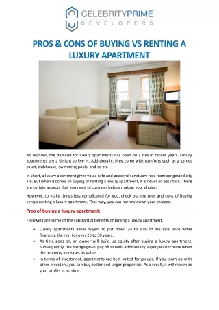 PROS & CONS OF BUYING VS RENTING A LUXURY APARTMENT