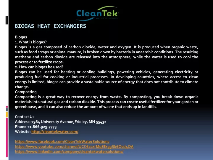 biogas heat exchangers