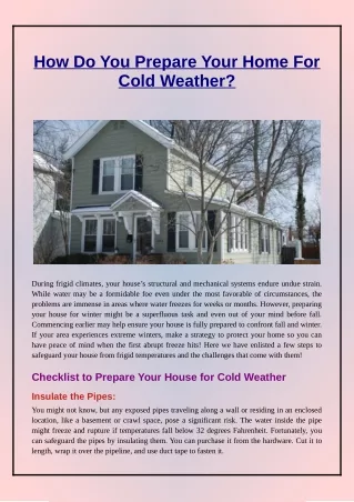 How Do You Prepare Your Home For Cold Weather