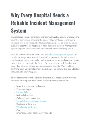 Why Every Hospital Needs a Reliable Incident Management System