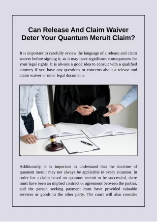 Can Release And Claim Waiver Deter Your Quantum Meruit Claim?