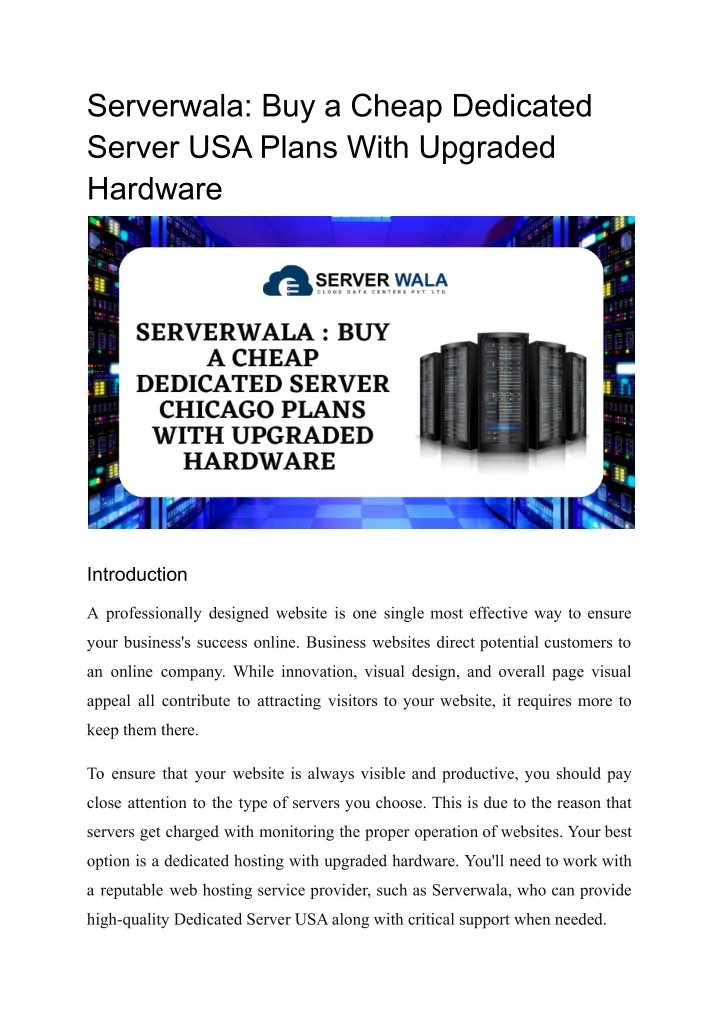 serverwala buy a cheap dedicated server usa plans