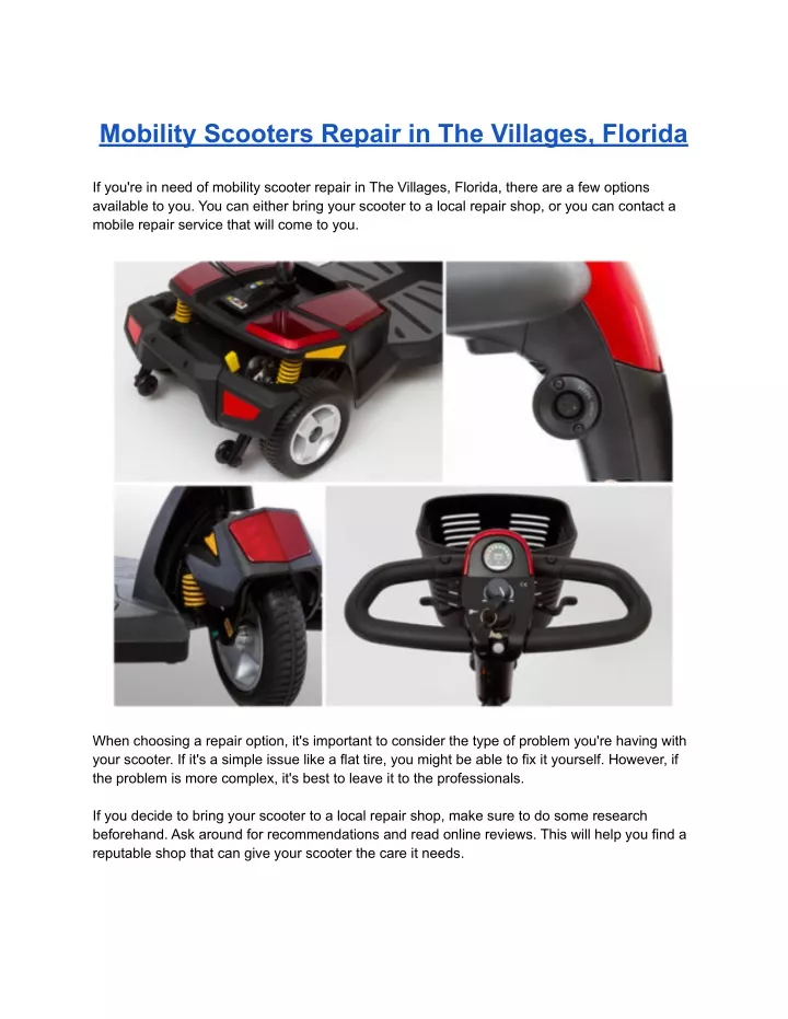 mobility scooters repair in the villages florida