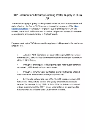 tdp contributions towards drinking water supply