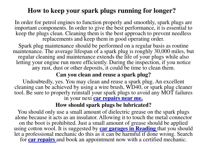 how to keep your spark plugs running for longer