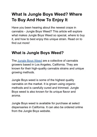 what is jungle boys weed where