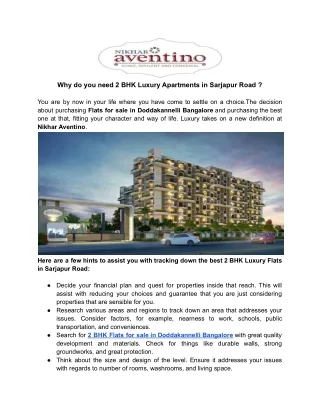 Why do you need 2 BHK Luxury Apartments in Sarjapur Road