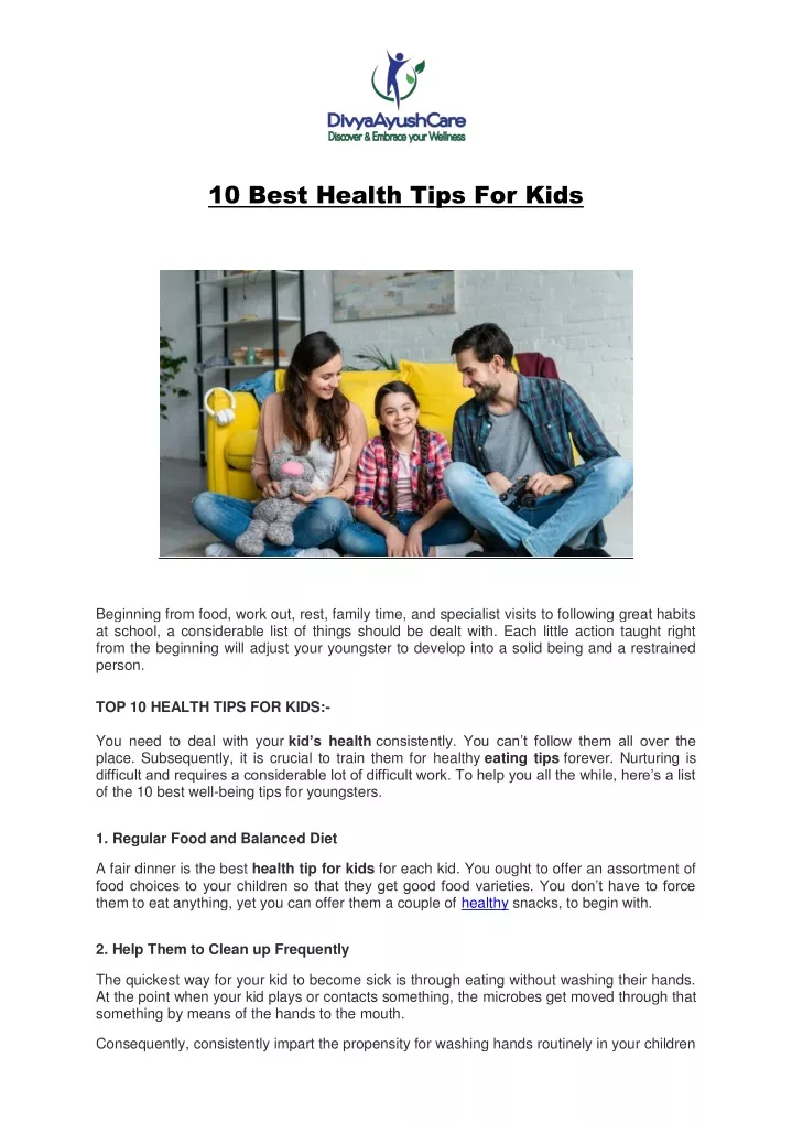 PPT 10 Best Health Tips For Kids PowerPoint Presentation Free 