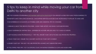 5 tips to keep in mind while moving your car from delhi to another city