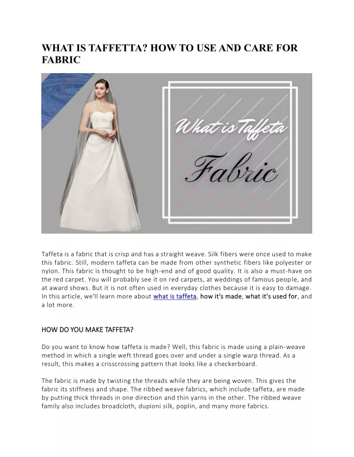 what is taffetta how to use and care for fabric