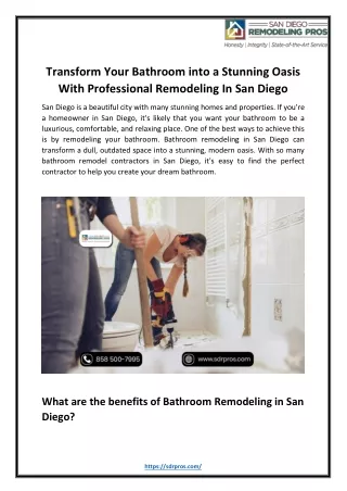 Transform Your Bathroom into a Stunning Oasis With Professional Remodeling In San Diego