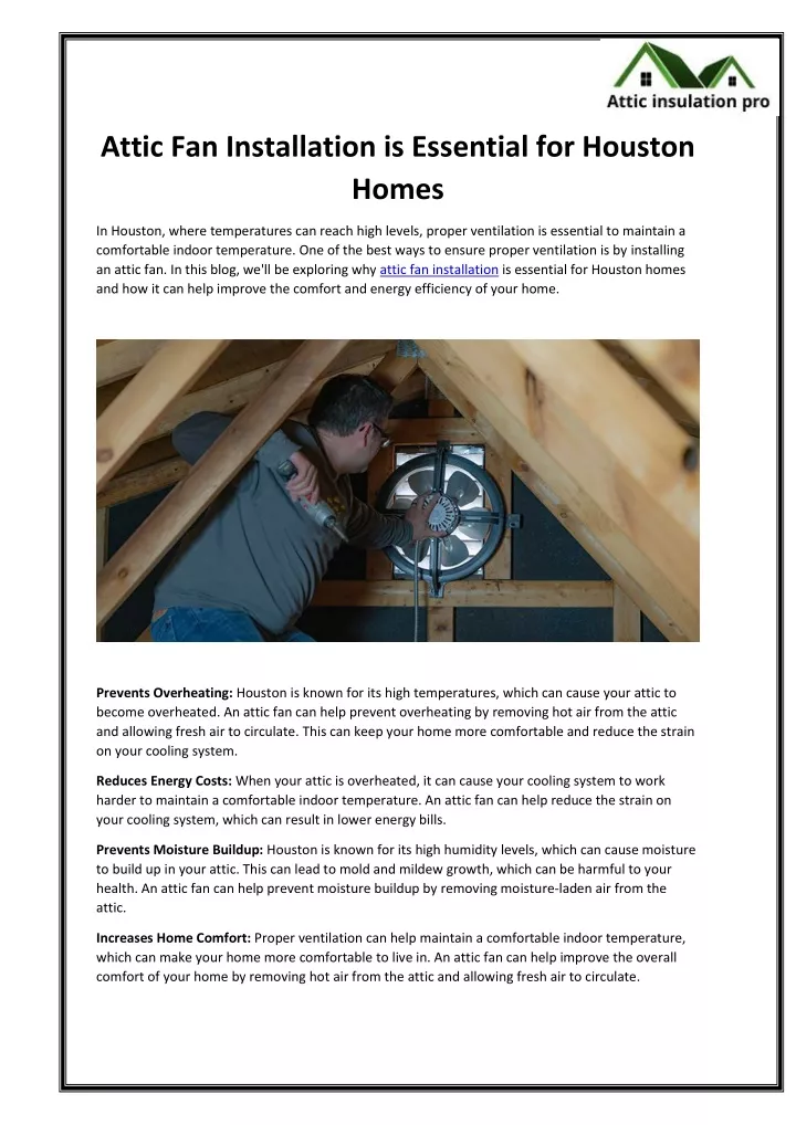 attic fan installation is essential for houston