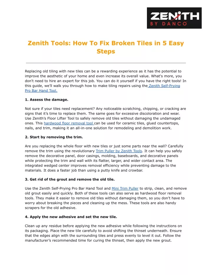 zenith tools how to fix broken tiles in 5 easy