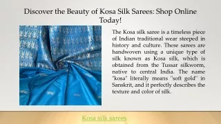 Discover the Beauty of Kosa Silk Sarees Shop Online Today