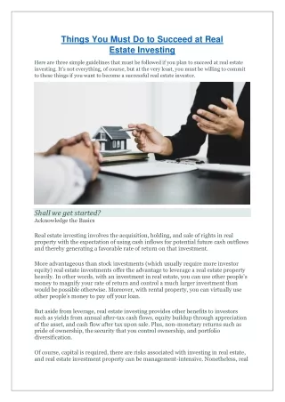 Things You Must Do to Succeed at Real Estate Investing