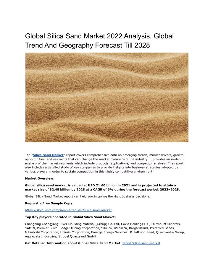 global silica sand market 2022 analysis global
