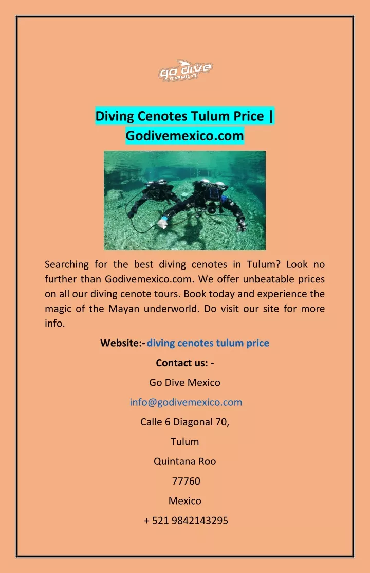 diving cenotes tulum price godivemexico com