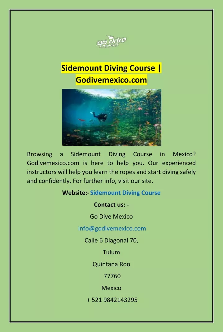 sidemount diving course godivemexico com