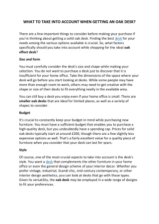 what to take into account when getting an oak desk