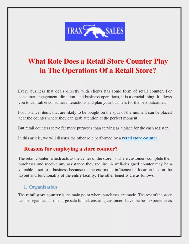 what role does a retail store counter play