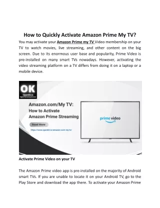 How to Quickly Activate Amazon Prime My TV