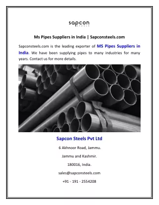 Ms Pipes Suppliers in India | Sapconsteels.com
