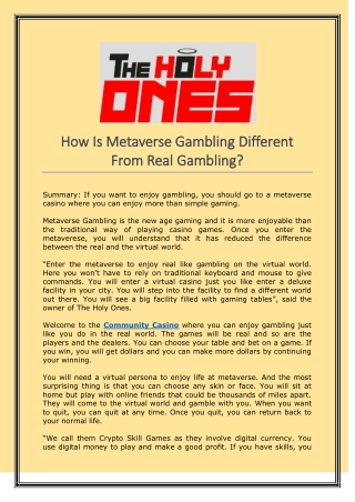 How Is Metaverse Gambling Different From Real Gambling